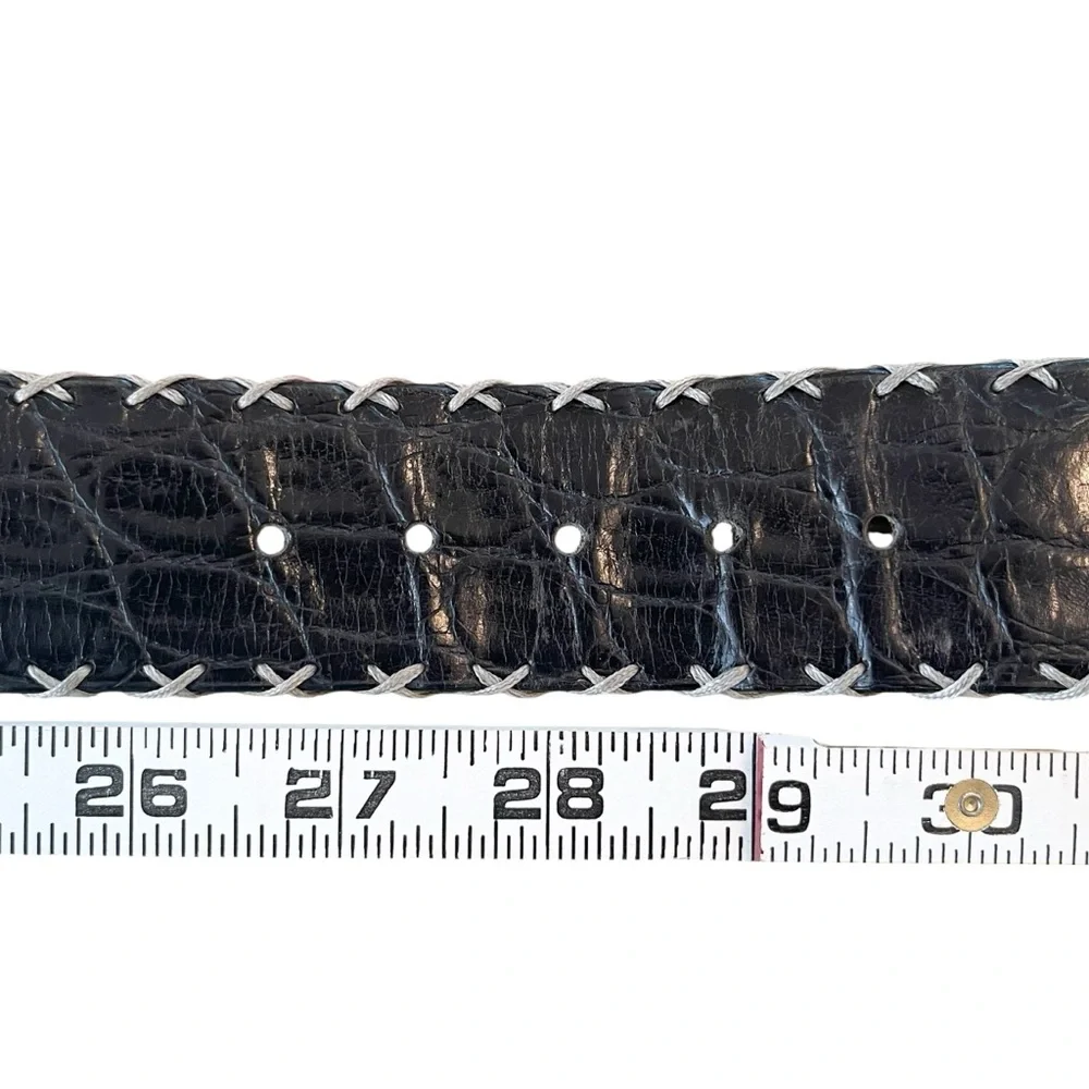 Italian Leather Black Croc Embossed Wide Waist Oversized Belt Maximalist Size S